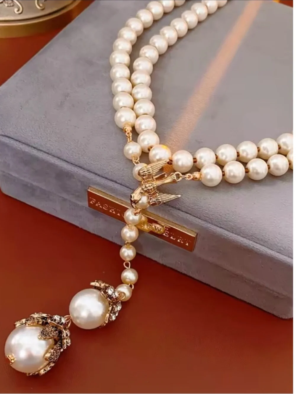 Royal Pearl Pendant Necklace with Crystal Bee Charm